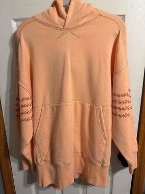 Free People  At My Best Embroidered Peach Embroidered Sleeve Hoodie - Women